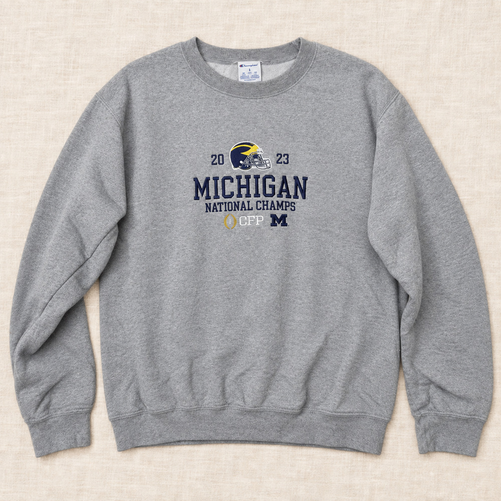 Michigan Wolverines Champion Sweatshirt Gray Adult Large Embroidered NCAA